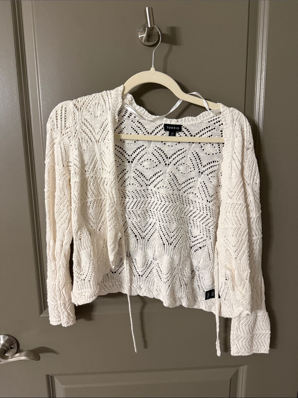 torrid Cream Open Knit Tie-Front Cardigan